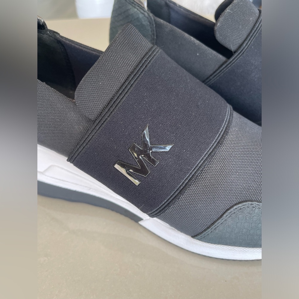 Michael Kors Felix Canvas Snake-Embossed Nubuck Trainer Black Slip-on Women's 8